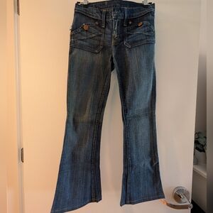 Rock & Republic Women's Y2K 2000s Low Rise Dark Blue Flare Jeans Size 25